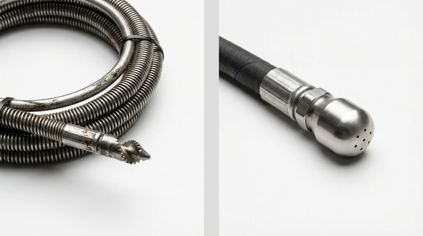 Drain snake cable and hydro jetting nozzle used for drain cleaning in Ludlow, MA