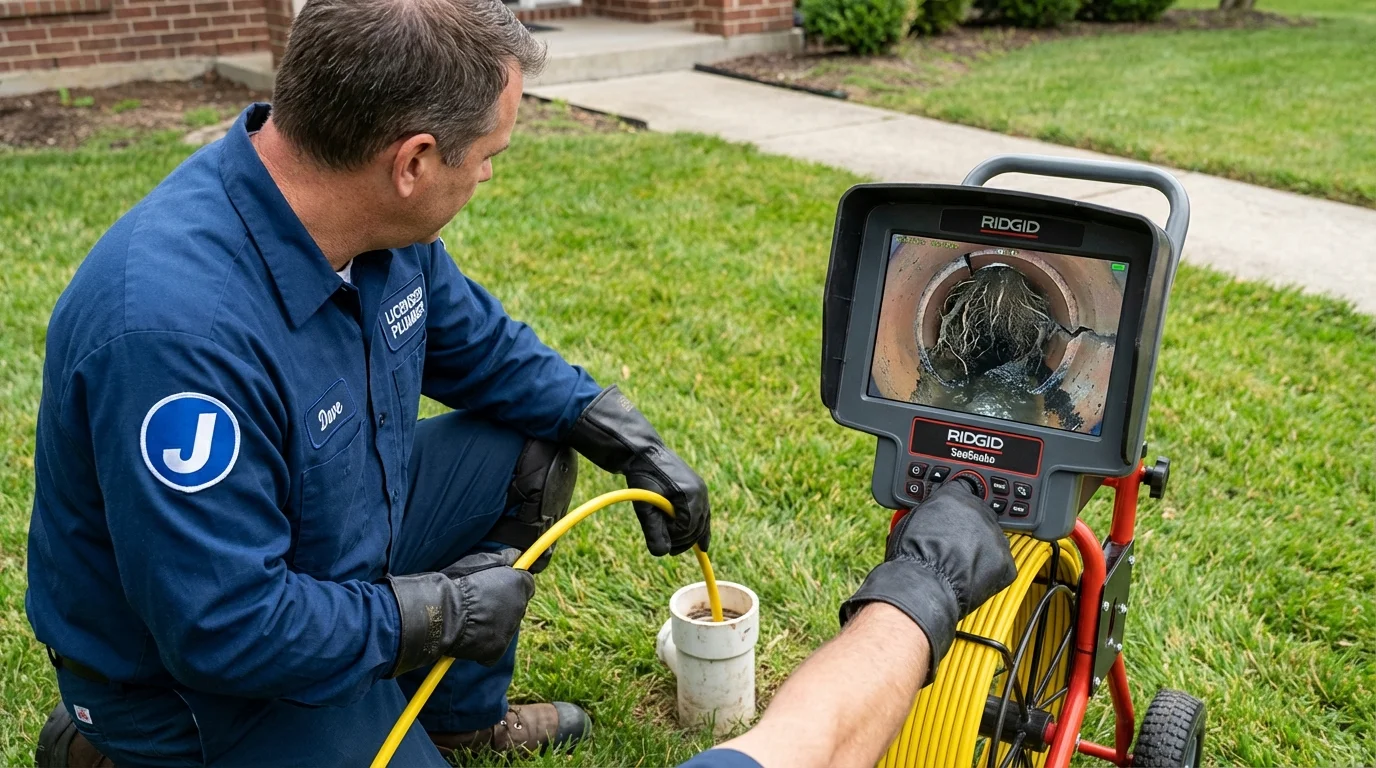 Sewer camera inspection being performed by Johns Plumbing LLC in Ludlow
