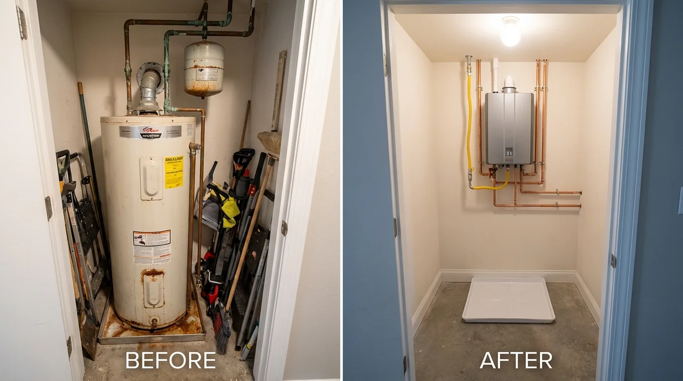 Tank water heater versus wall-mounted tankless unit comparison for Ludlow, MA homeowners